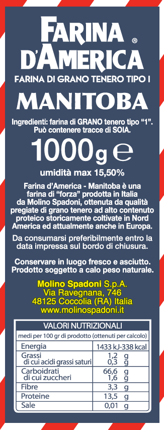 Average nutritional American flour, manitoba variety - type 